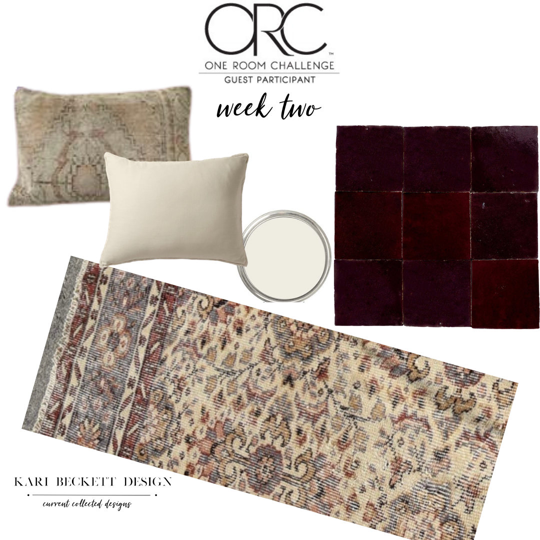 One Room Challenge | Week Two by Kari Beckett Design with updated rug and tile choices
